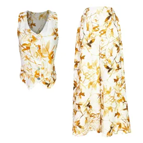2813100854 Organic Watercolor Vest and Pants Set Leaves