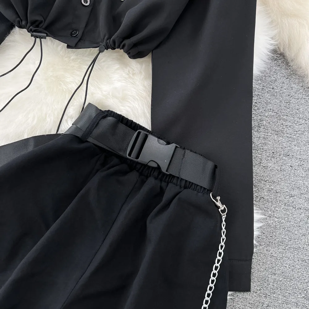Drawstring Shirt&Trousers Chic 2Pcs