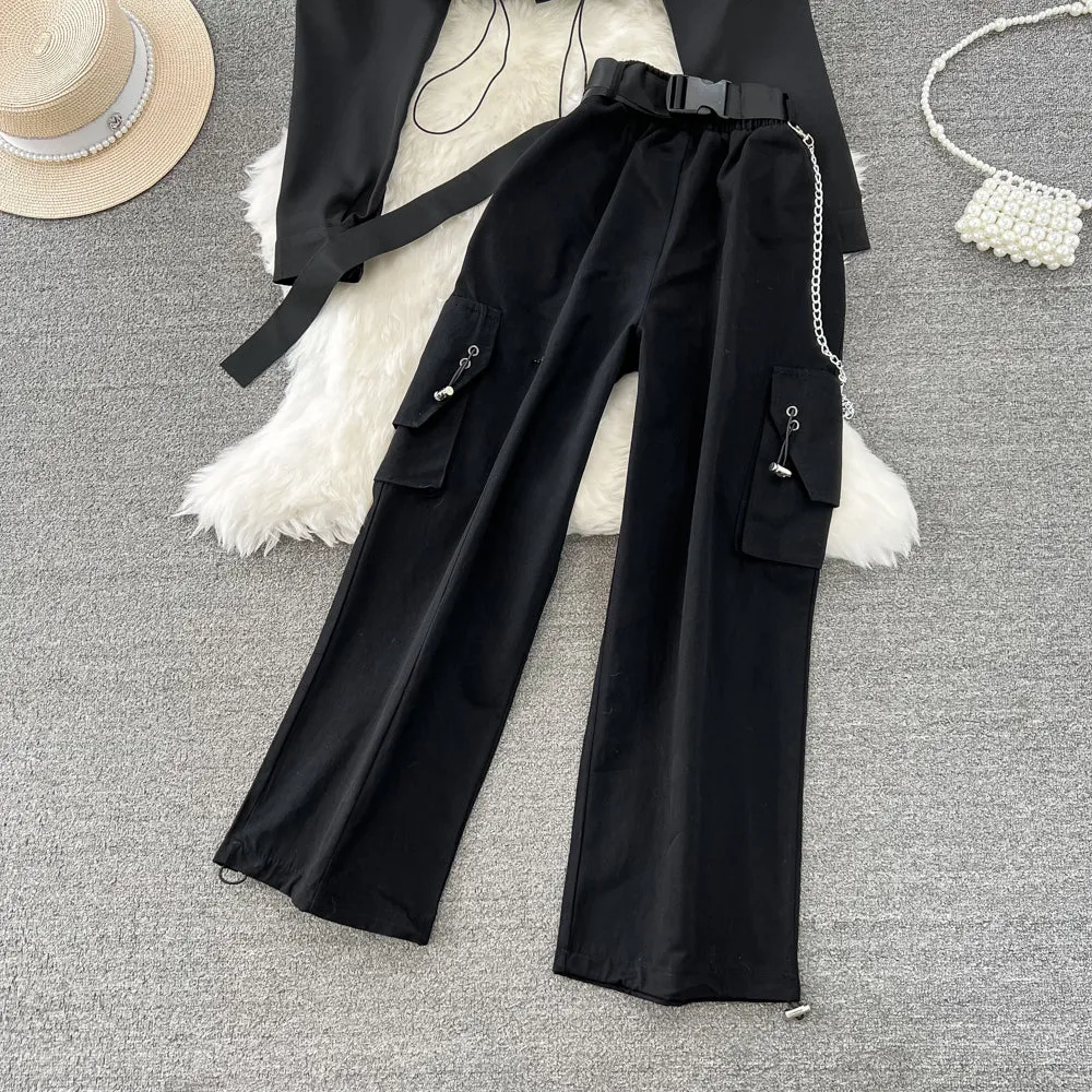 Drawstring Shirt&Trousers Chic 2Pcs