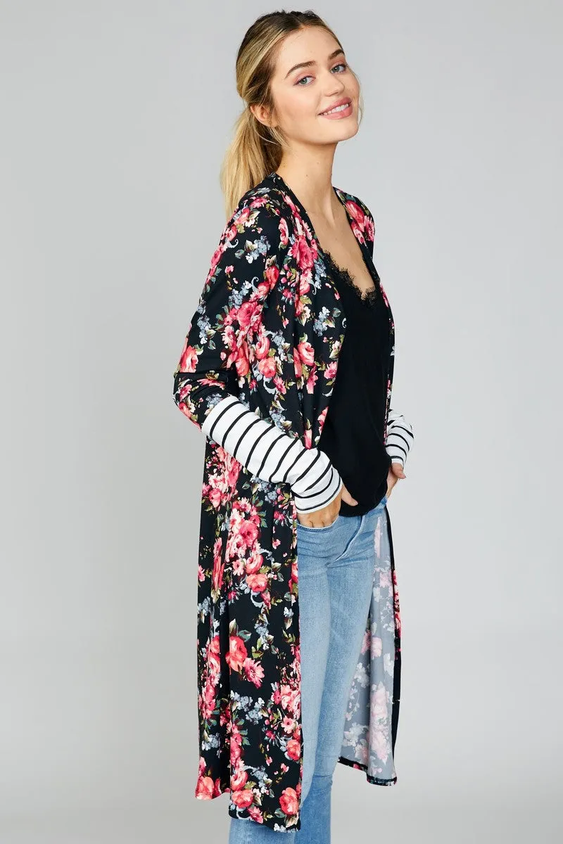 Floral Stripe Sleeve Cardigan- T820