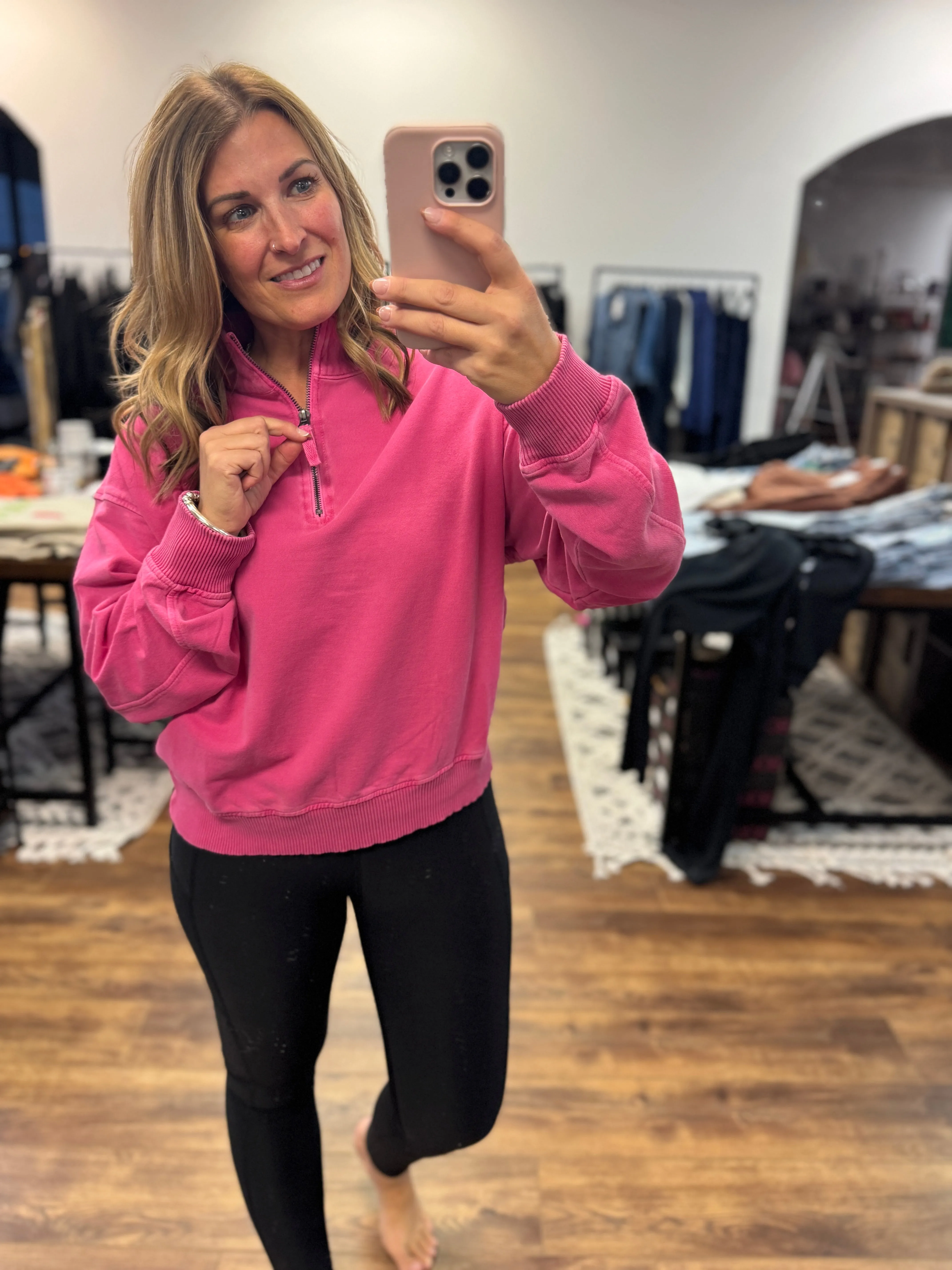 French Terry Pigment Dyed Pullover - Hot Pink