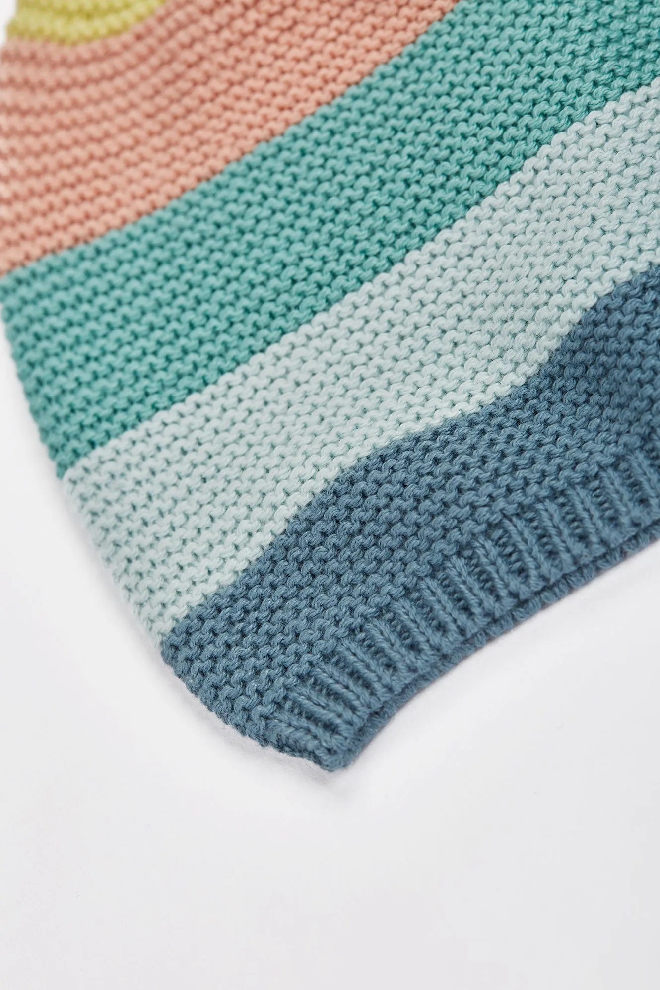 Frugi Harlen Knitted Hat - Blue Rainbow Stripe