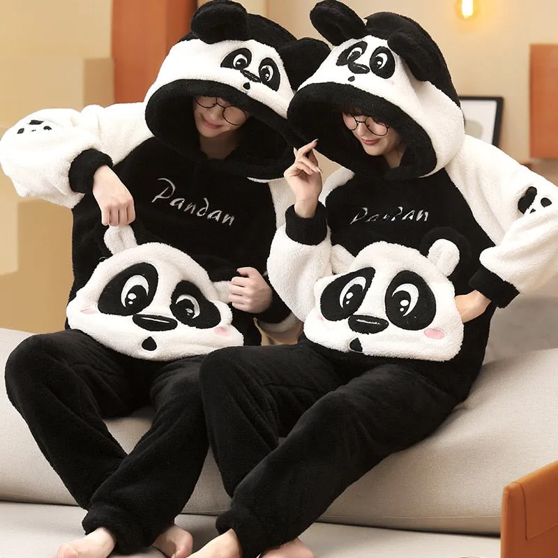 Korean Cartoon Bear Anime Couple Pajamas Set - Winter Thicken Warm Sleepwear for Women and Men