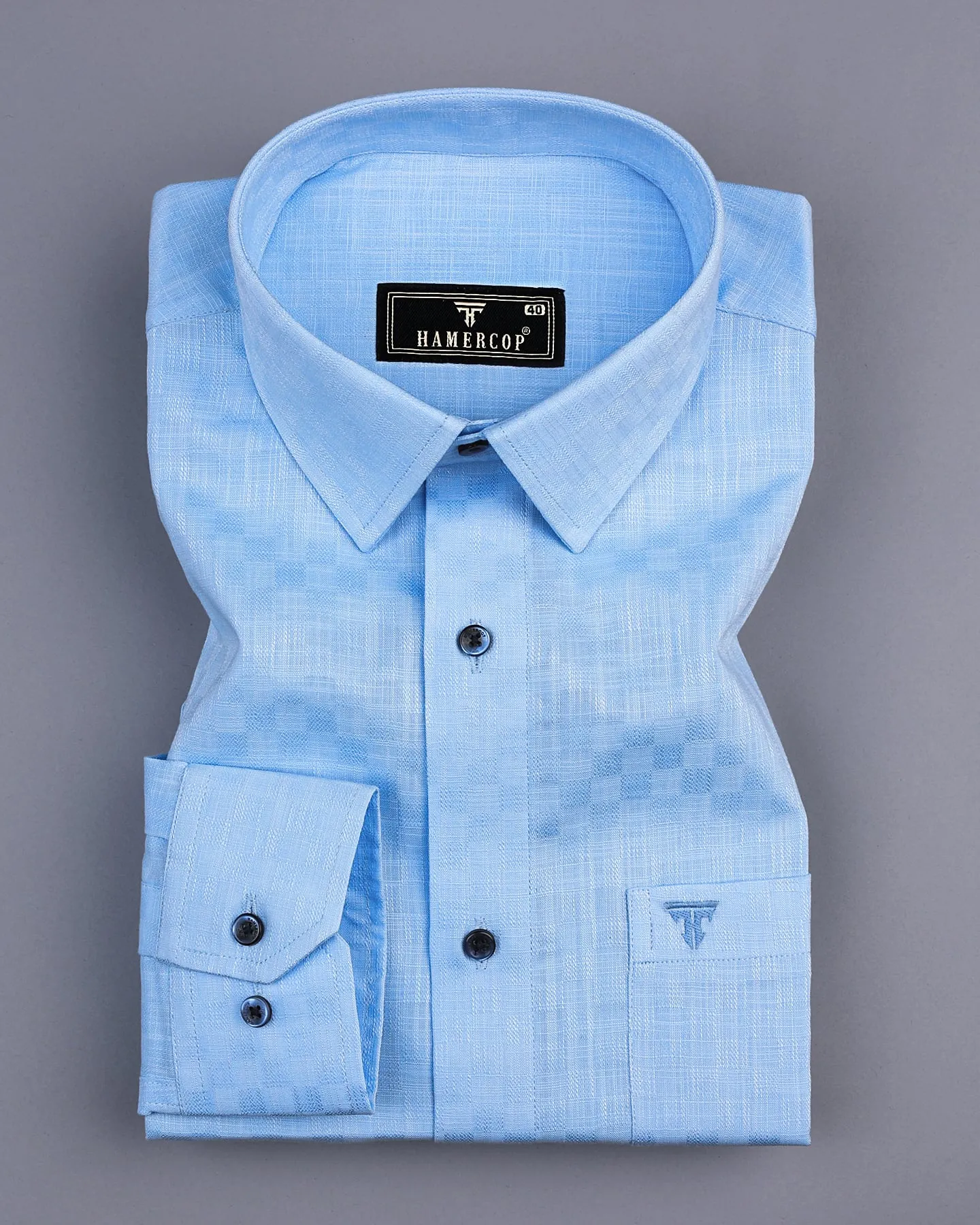 Liza SkyBlue Amsler Dobby Cotton Solid Shirt
