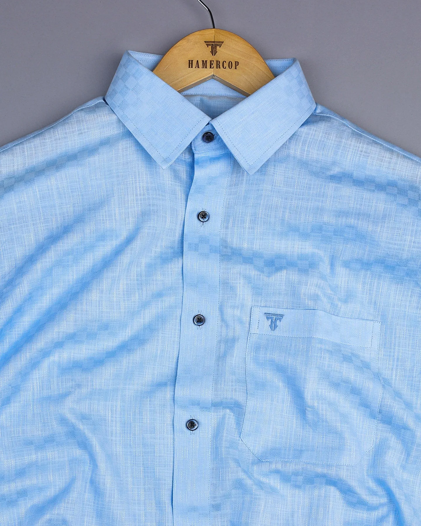 Liza SkyBlue Amsler Dobby Cotton Solid Shirt