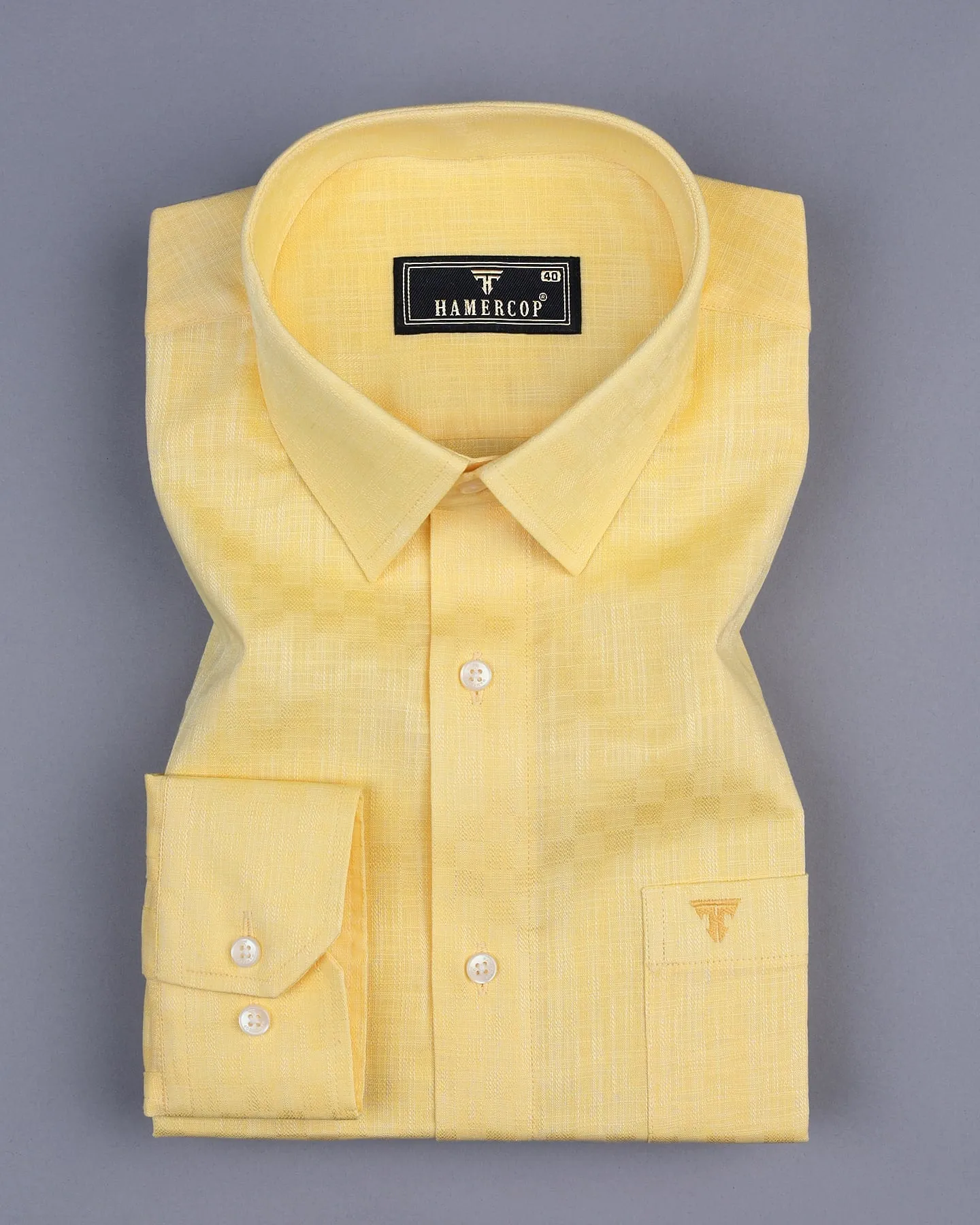 Liza Yellow Amsler Dobby Cotton Solid Shirt