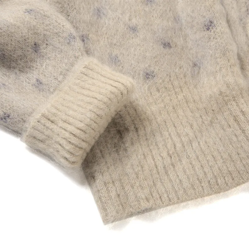 Loose Fit Crew Neck Cardigan Beige