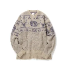 Loose Fit Crew Neck Cardigan Beige
