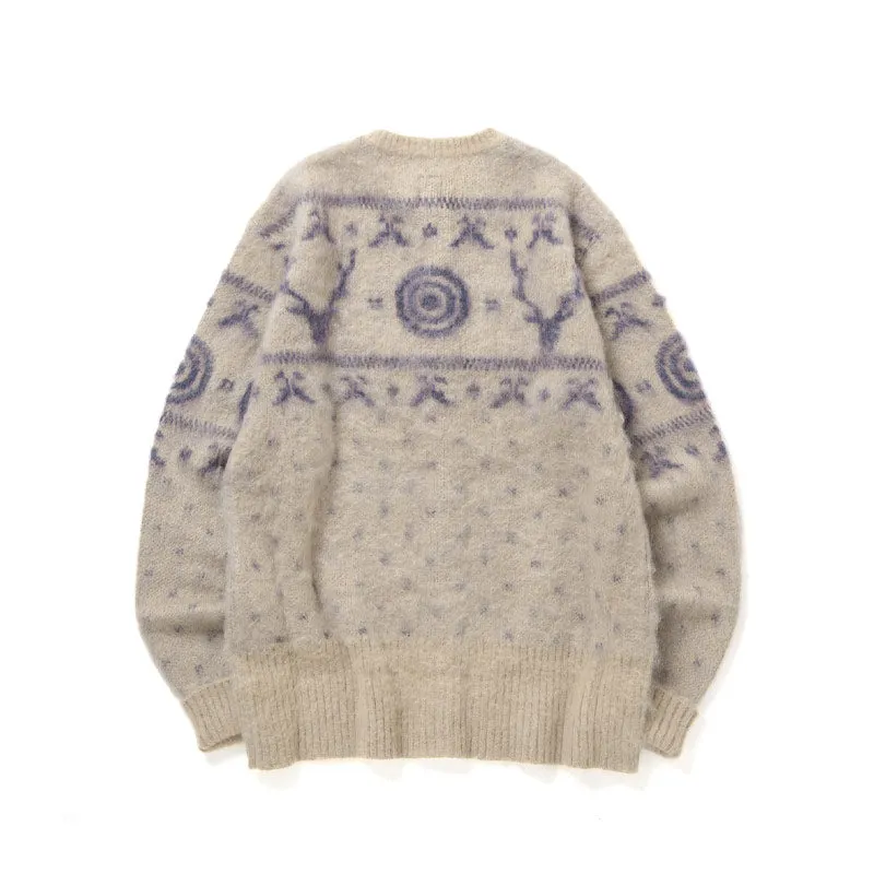 Loose Fit Crew Neck Cardigan Beige