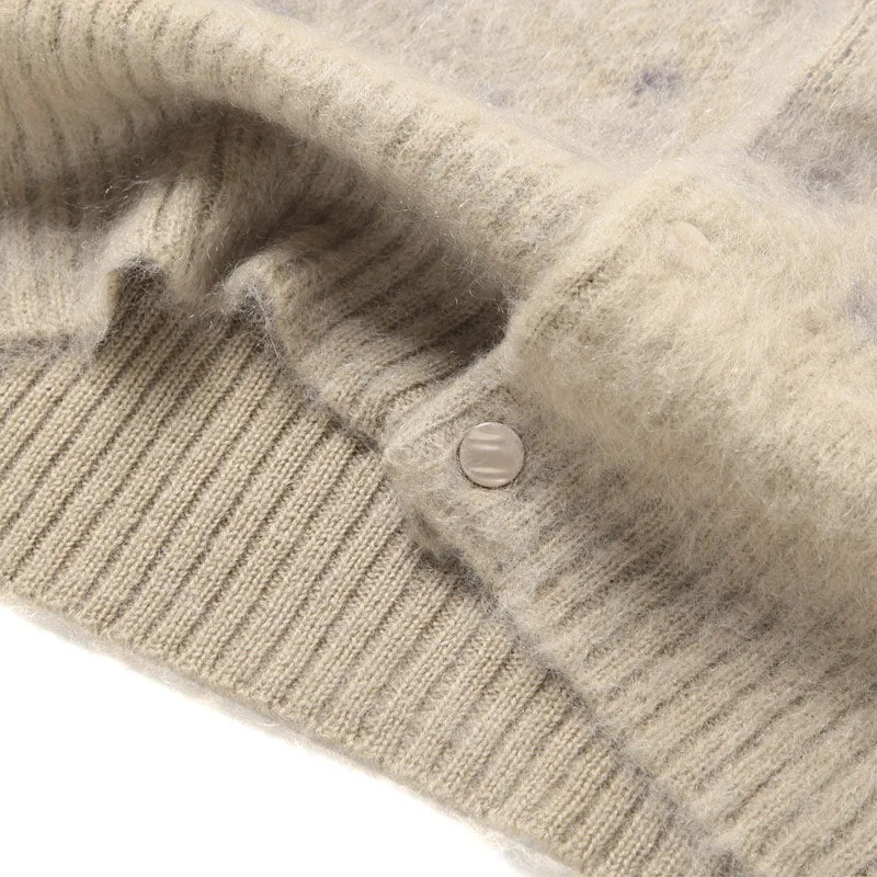 Loose Fit Crew Neck Cardigan Beige