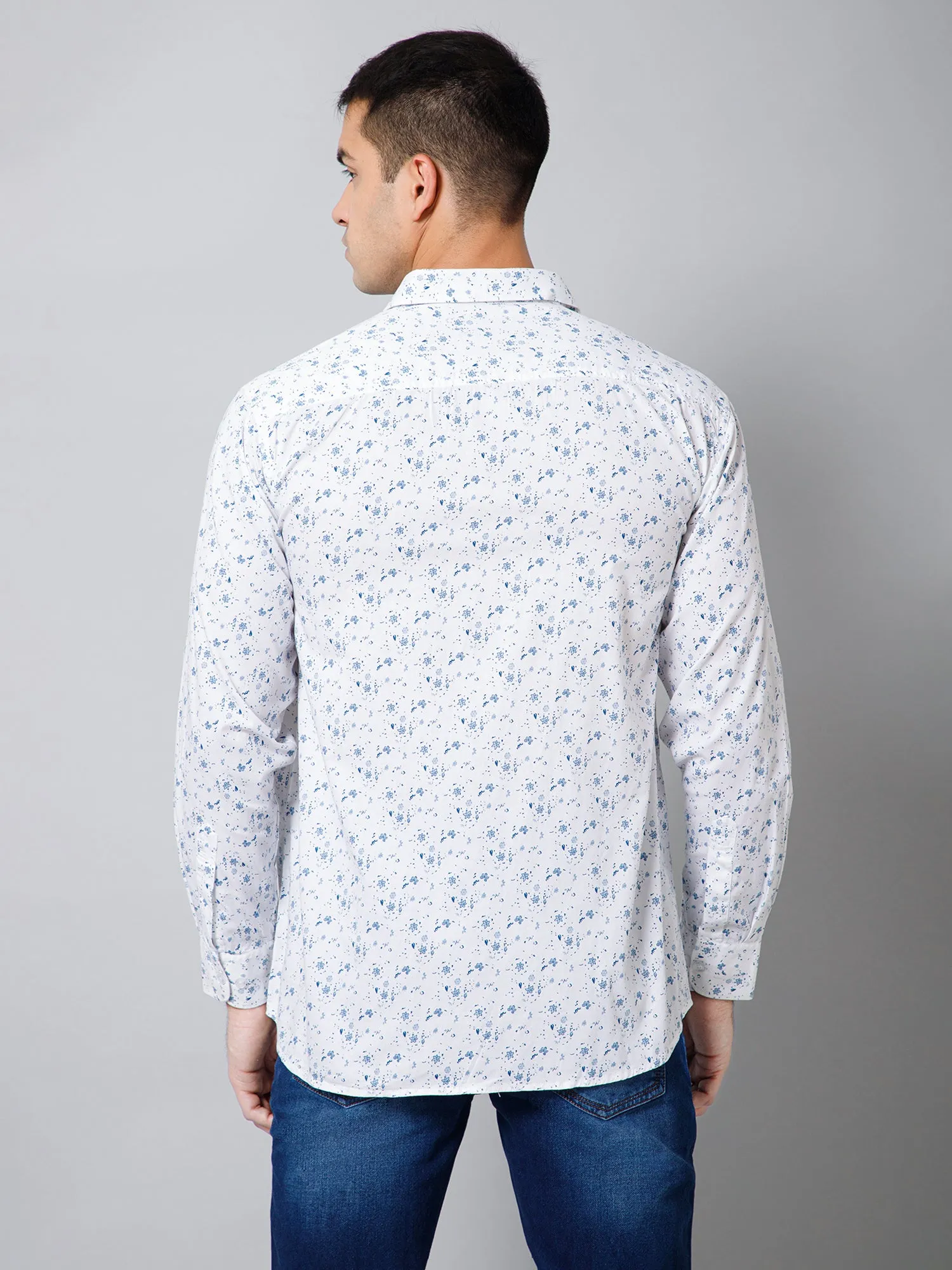 Men's White  Casual Floral Print Full Sleeve Shirt