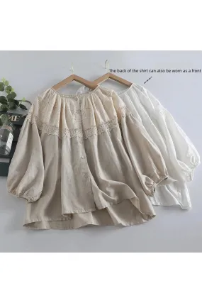 Mori Girl Loose Fit Embroidered Shirt