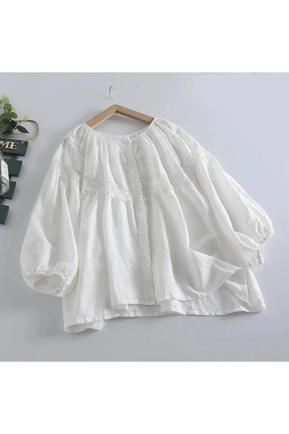 Mori Girl Loose Fit Embroidered Shirt