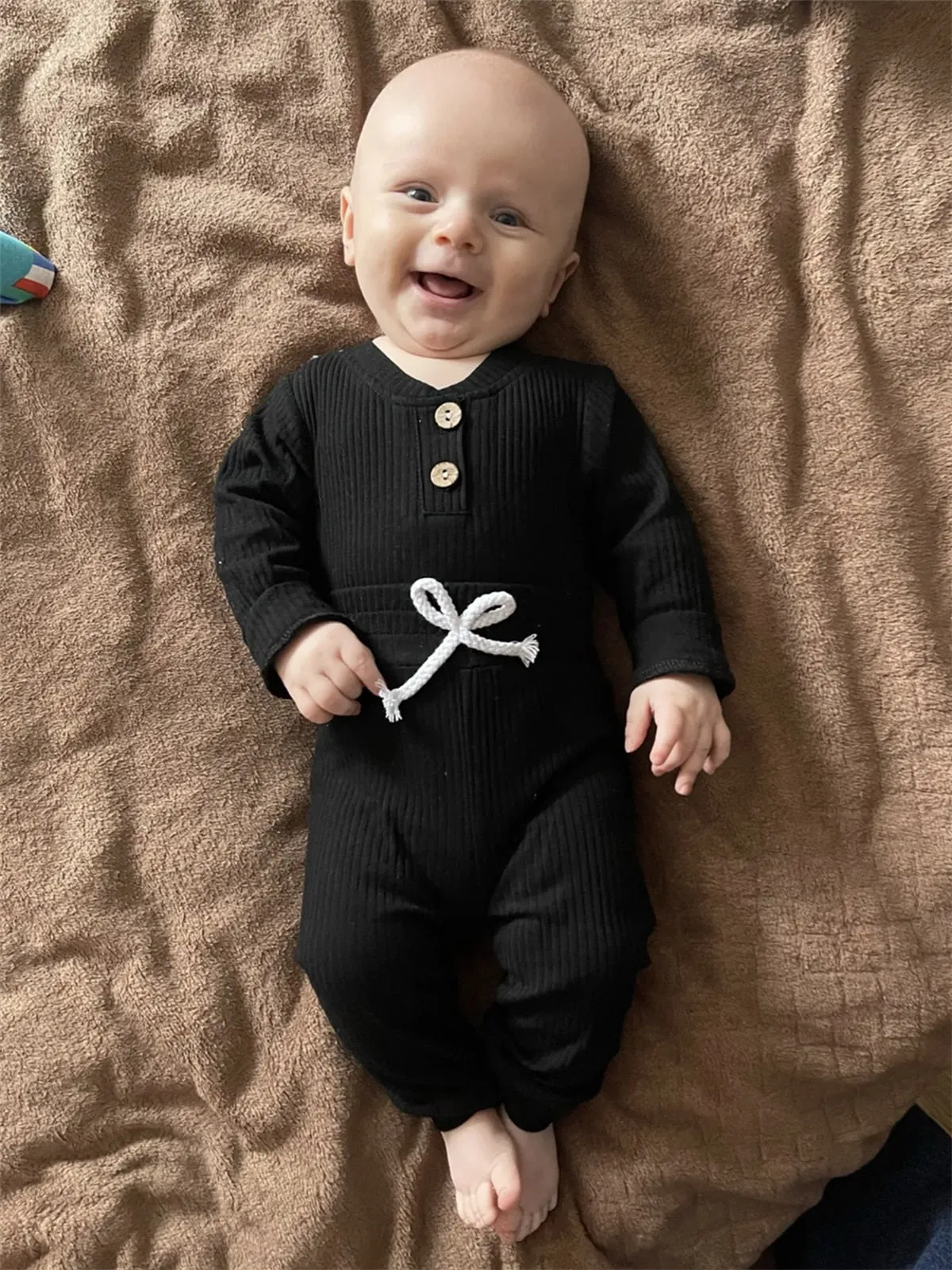 Newborn Baby Boys Girls Clothes Set Cotton Solid Knitted Ribbed Long Sleeve Bodysuit and Pants Infant Clothig Outfits