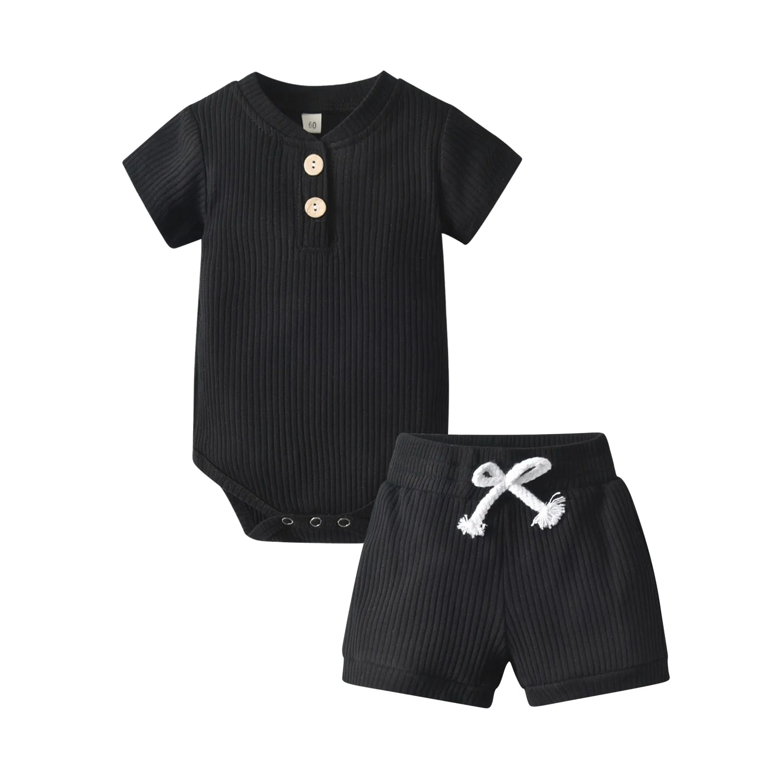 Newborn Baby Boys Girls Clothes Set Cotton Solid Knitted Ribbed Long Sleeve Bodysuit and Pants Infant Clothig Outfits