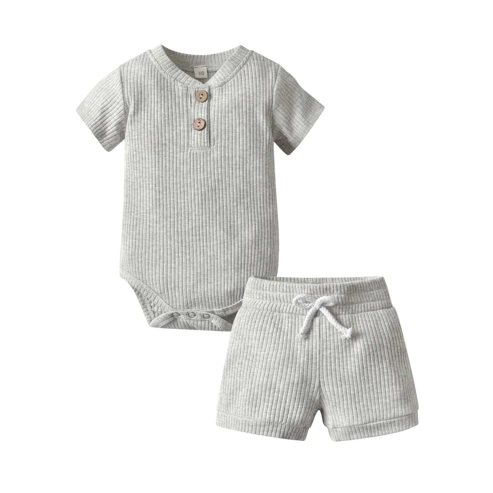 Newborn Baby Boys Girls Clothes Set Cotton Solid Knitted Ribbed Long Sleeve Bodysuit and Pants Infant Clothig Outfits