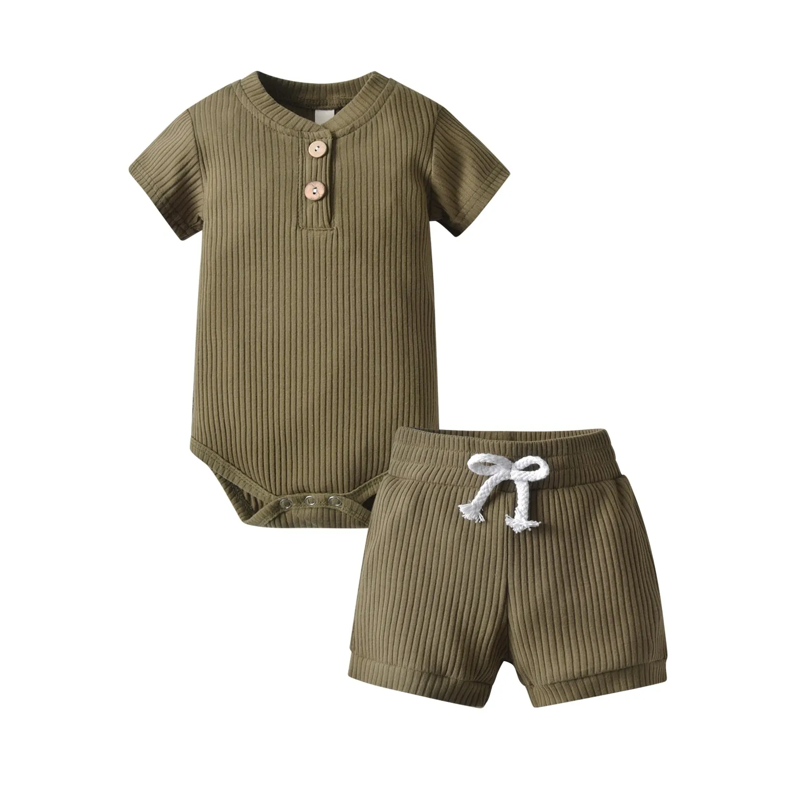 Newborn Baby Boys Girls Clothes Set Cotton Solid Knitted Ribbed Long Sleeve Bodysuit and Pants Infant Clothig Outfits
