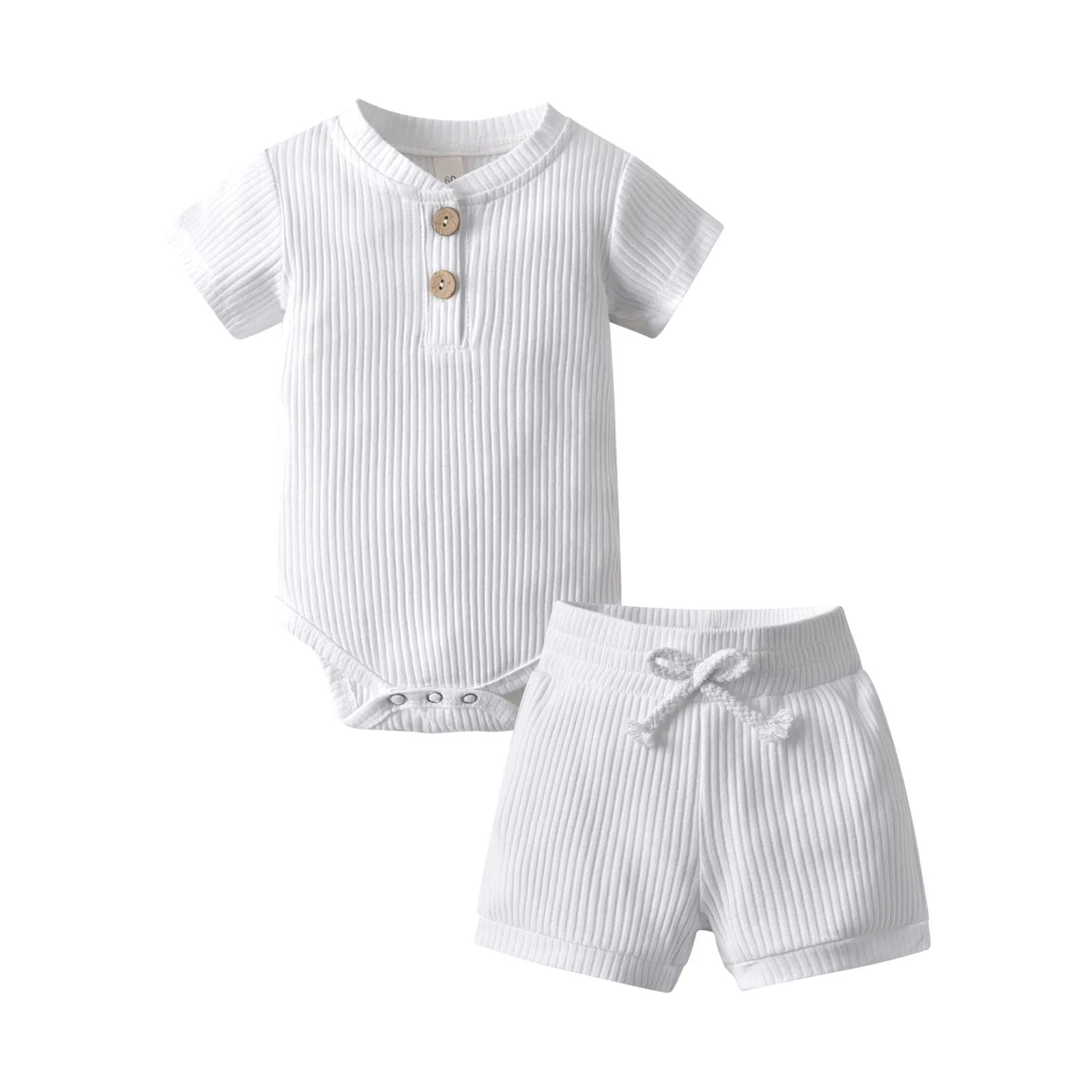 Newborn Baby Boys Girls Clothes Set Cotton Solid Knitted Ribbed Long Sleeve Bodysuit and Pants Infant Clothig Outfits