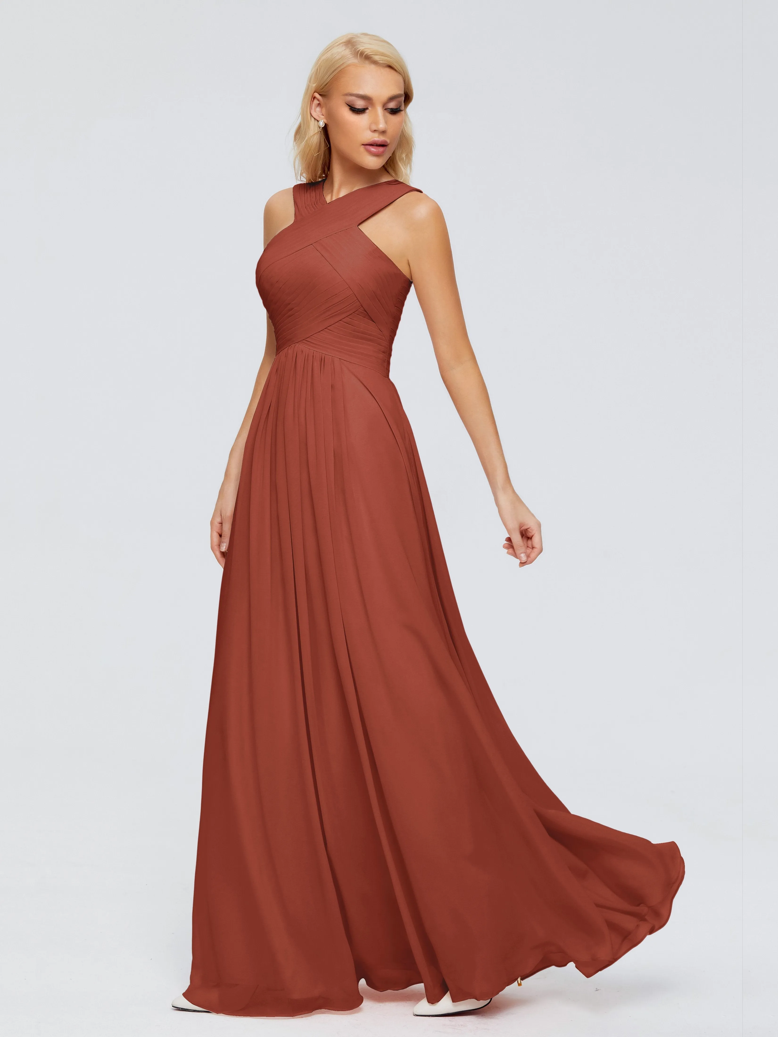 Rust Bridesmaid Dress Aliyah Charming A-Line Straps Chiffon Bridesmaid Dresses