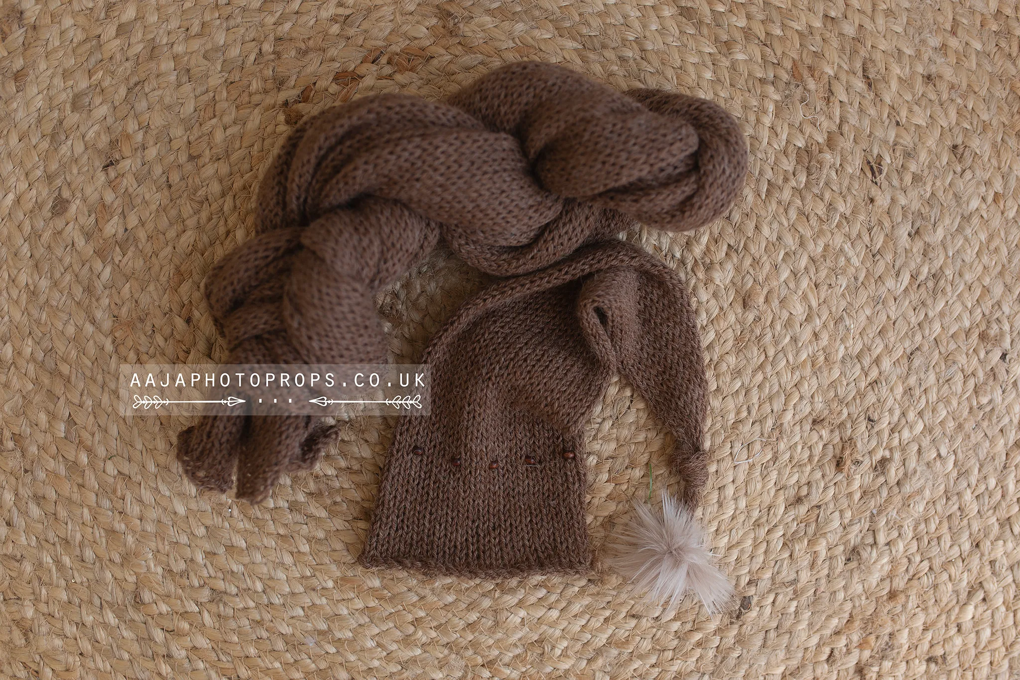 Rust brown, burnt orange, knitted long wrap and hat set, newborn, beads, Made to order