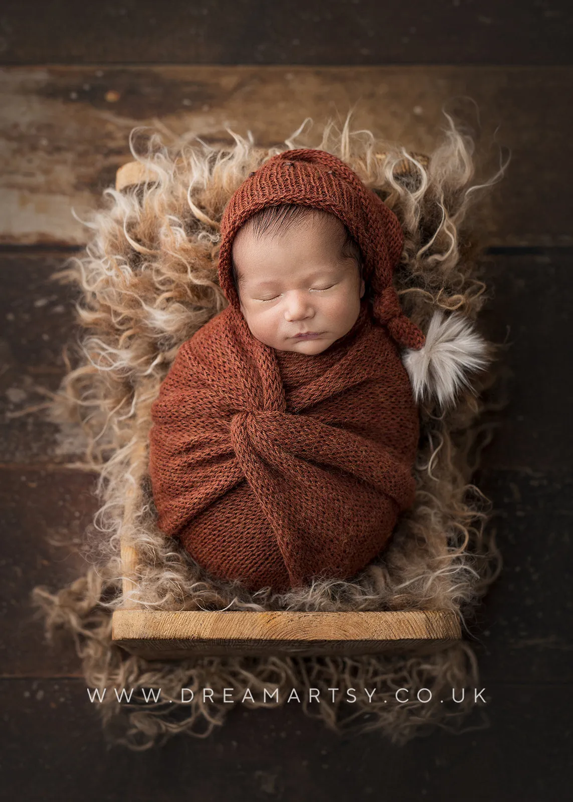 Rust brown, burnt orange, knitted long wrap and hat set, newborn, beads, Made to order