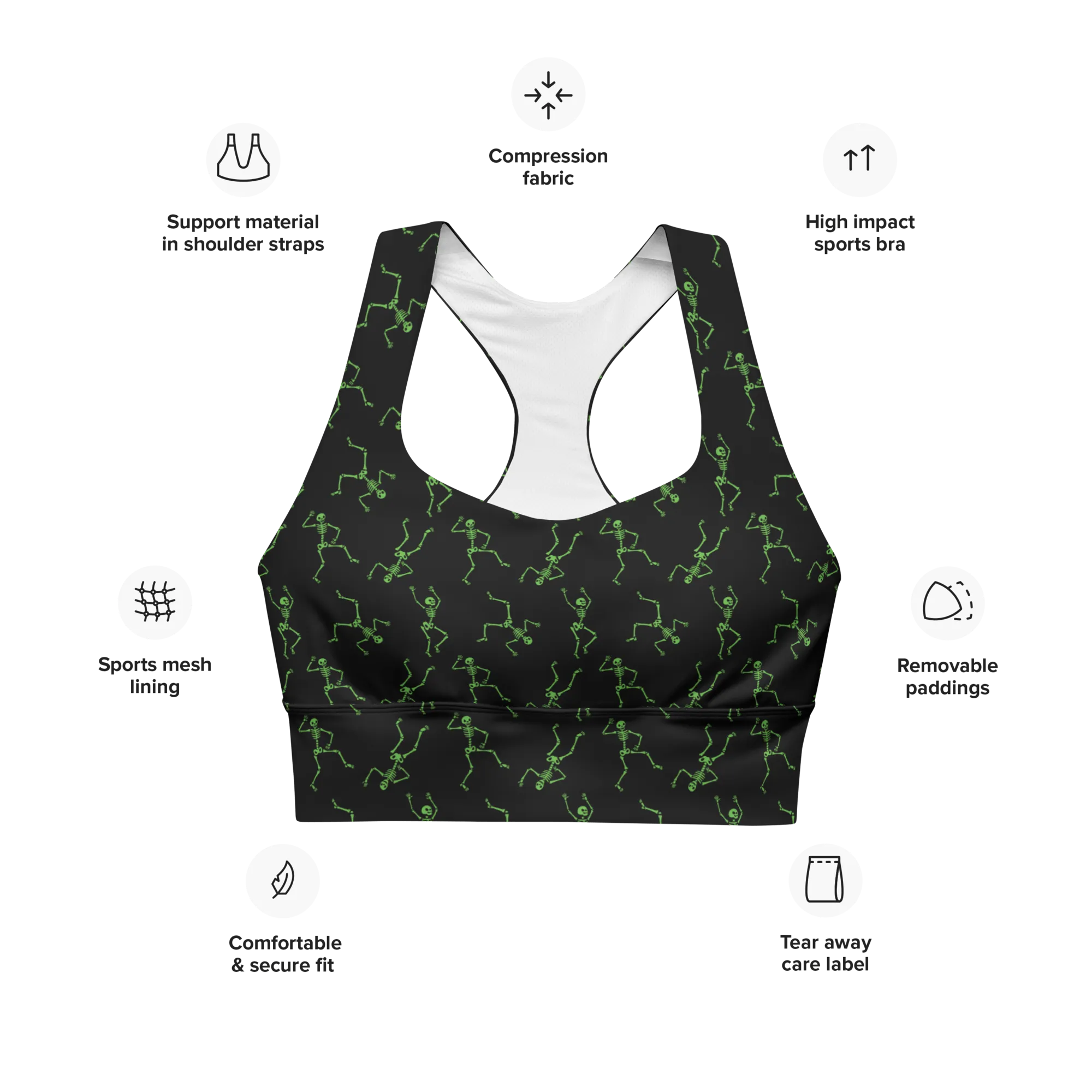 Skeleton Rave Longline Sports Bra (READY TO SHIP)