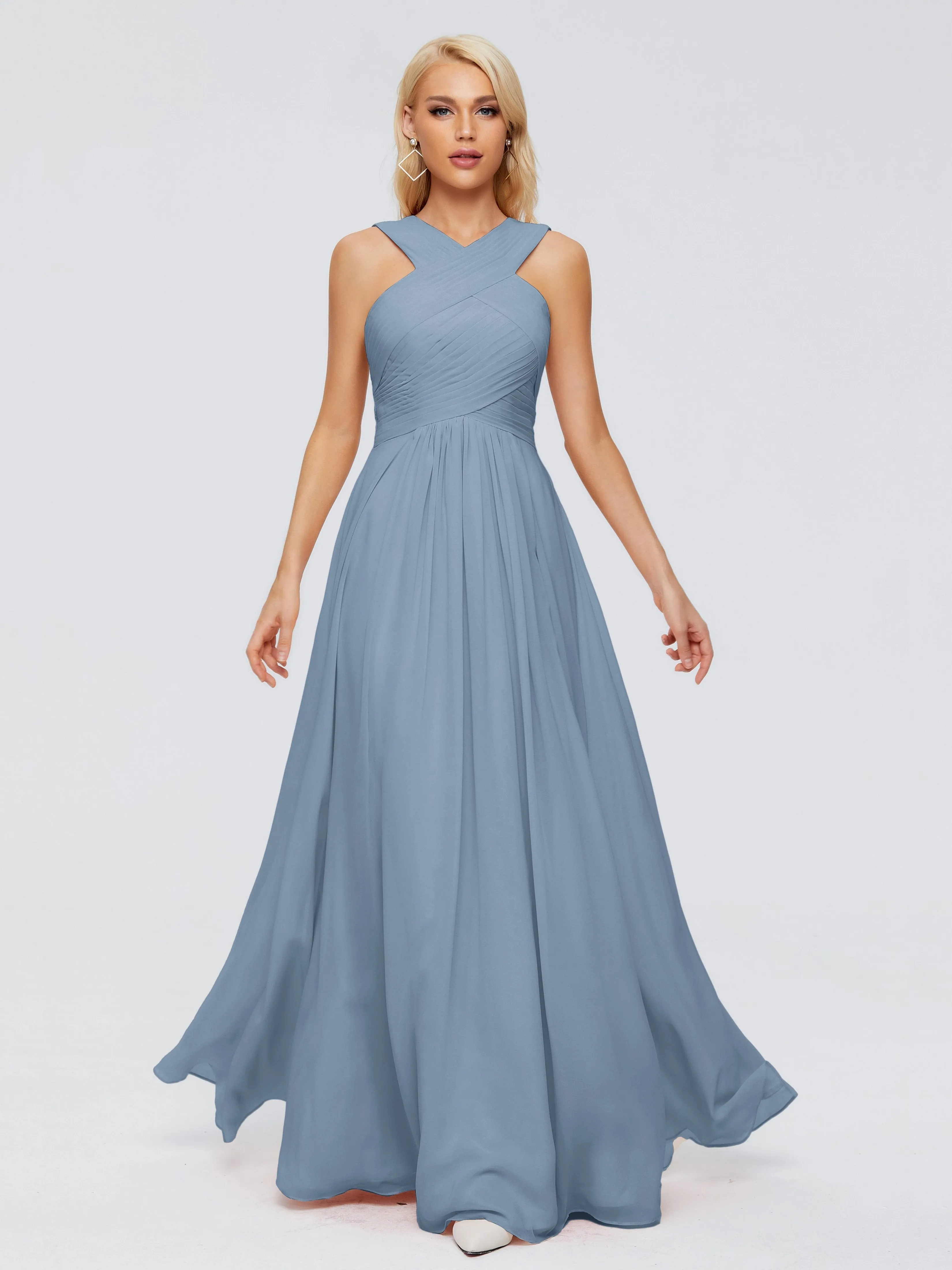 Slate Blue Bridesmaid Dresses Aliyah Charming A-Line Straps Chiffon Bridesmaid Dresses