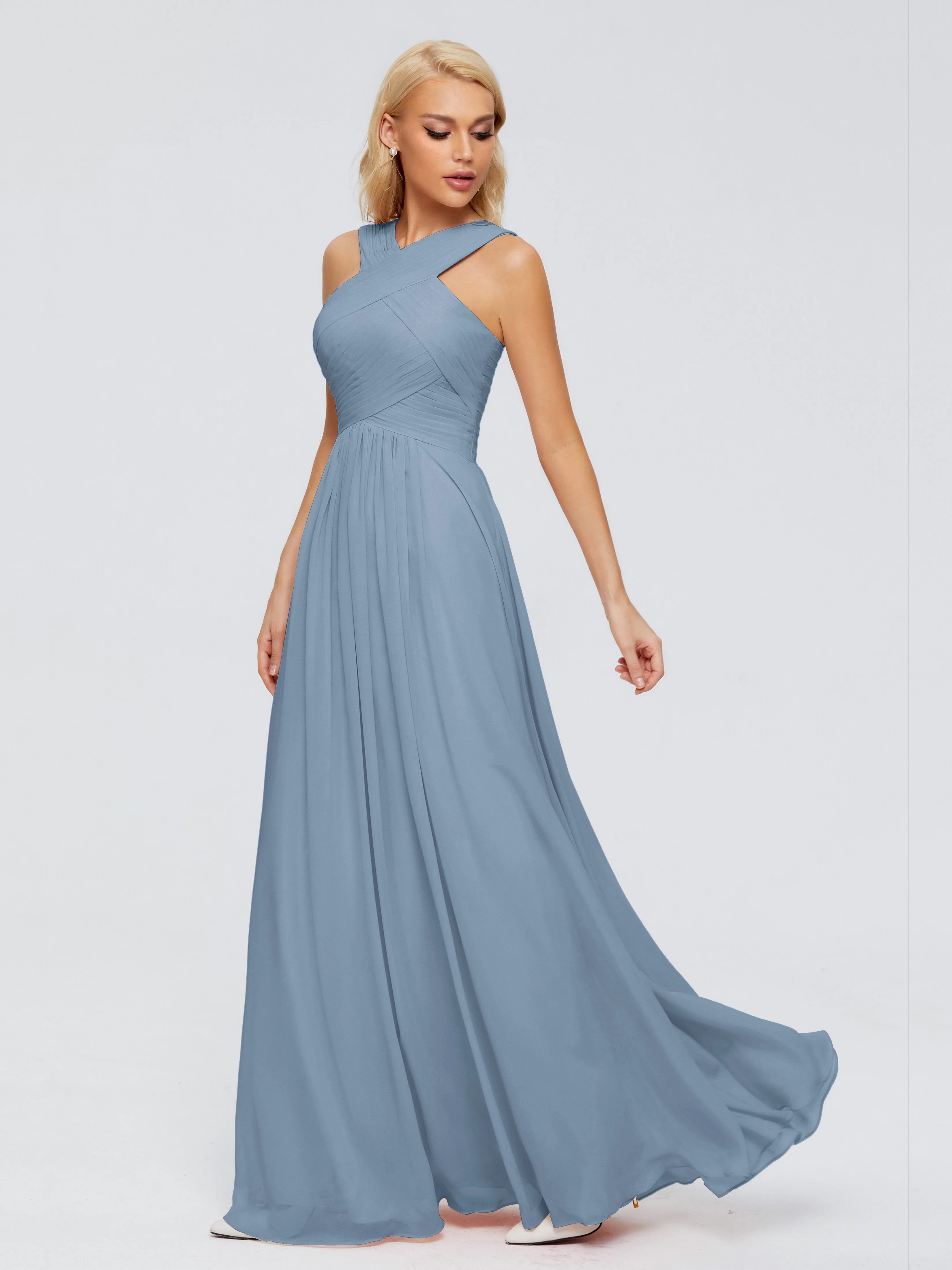 Slate Blue Bridesmaid Dresses Aliyah Charming A-Line Straps Chiffon Bridesmaid Dresses