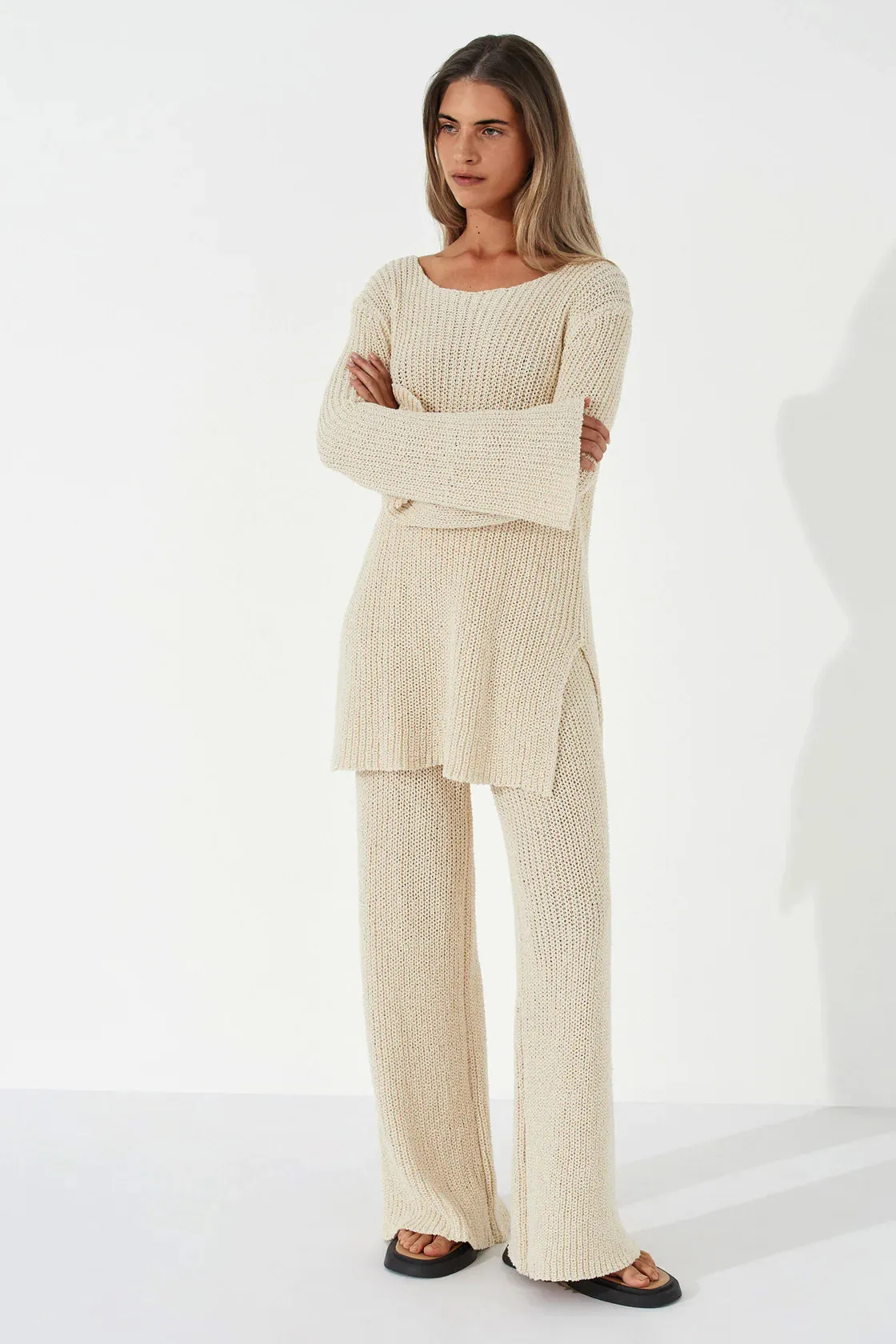 STONE COTTON BLEND KNIT JUMPER