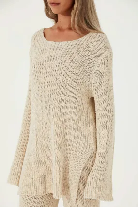 STONE COTTON BLEND KNIT JUMPER