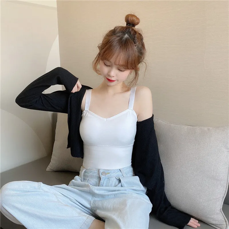 Strap Bralette Indoor Matching Trendy Cozy Breathable Bra Removable Adjustable Mid-Waist Women