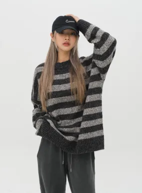 Stripped Loose Fit Knit Sweater J18