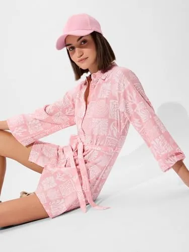 The Souled Store Marina Women and Girls Long Sleeves Collared Neck Button Front Pink All Over Printed Polyester Mini Shirt Dresses