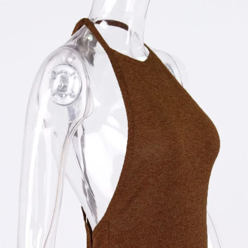 Woman Halter Cut out Backless Knitted Beach Dress