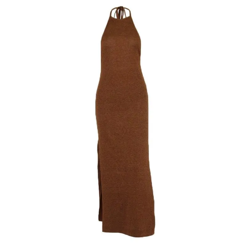 Woman Halter Cut out Backless Knitted Beach Dress