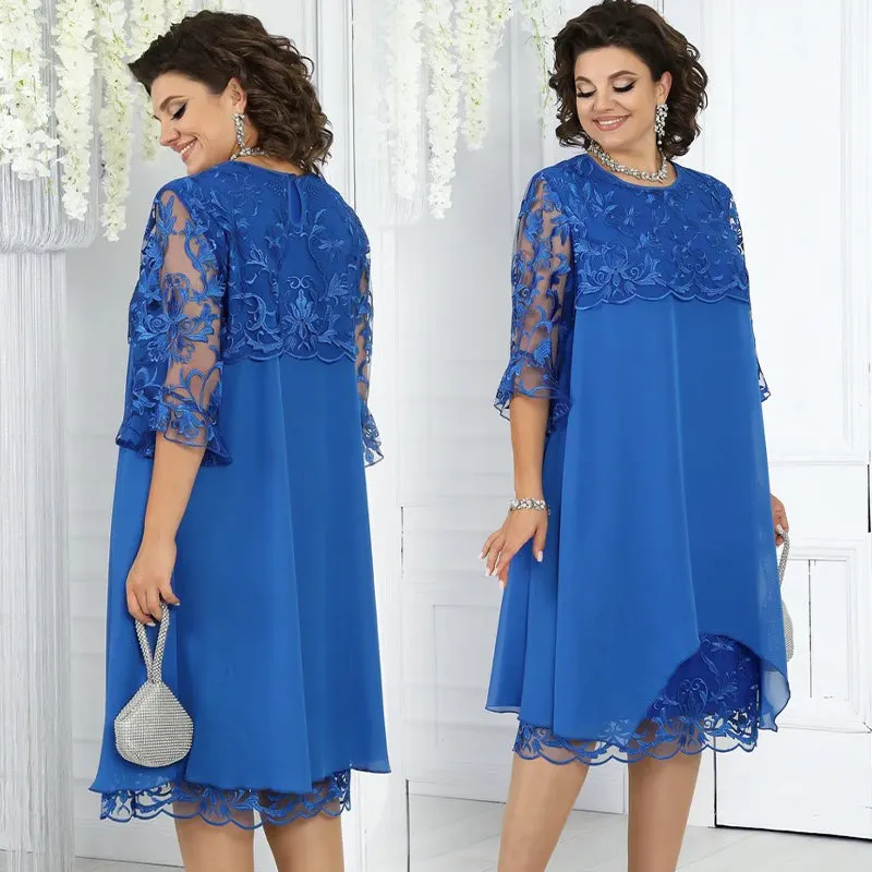  Women's Loose Fit Lace Midi Dress