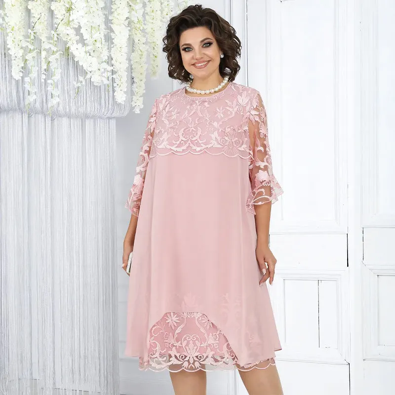  Women's Loose Fit Lace Midi Dress