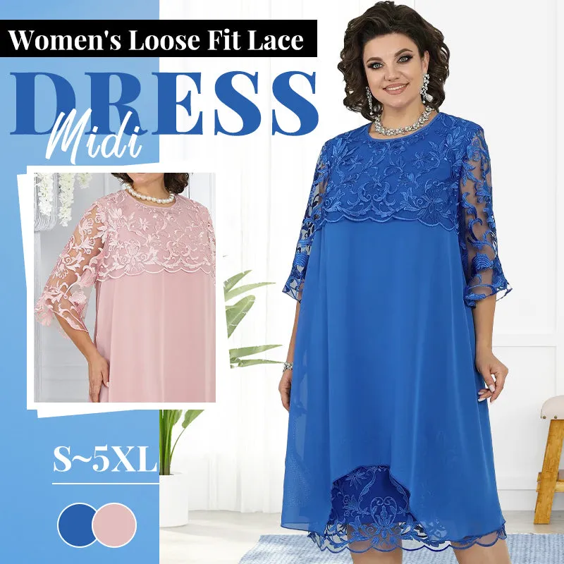  Women's Loose Fit Lace Midi Dress