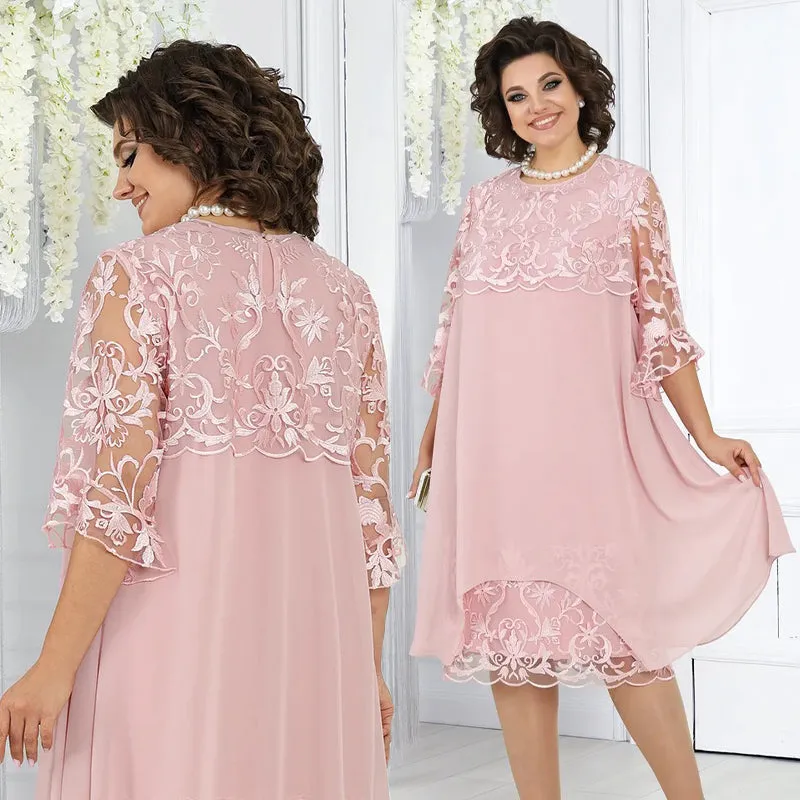  Women's Loose Fit Lace Midi Dress