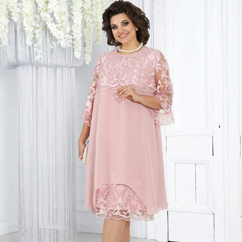  Women's Loose Fit Lace Midi Dress